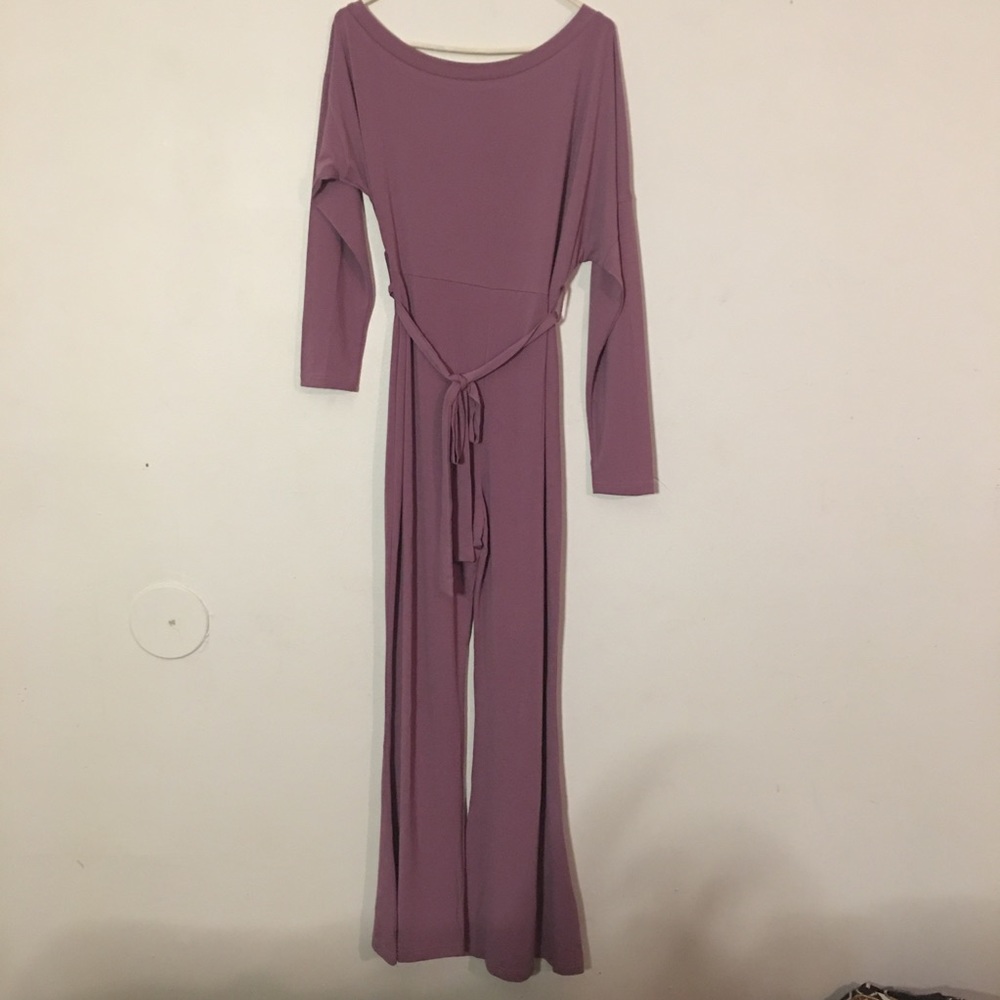 Cute Off-shoulder Purple Halter Jumpsuit